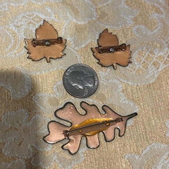 HOLIDAY🎄🎄FALL LEAF Copper Enamel Artisan BROOCHES – 3 LOT - Picture 6 of 6